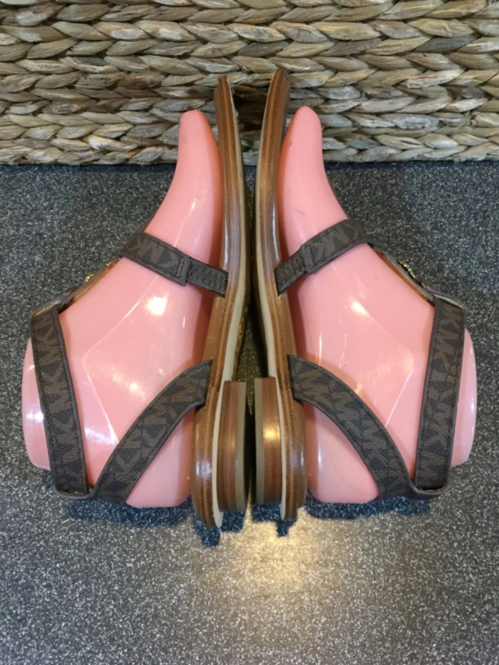 MICHAEL Michael Kors Brown Monogram T-Strap Brown Sandals